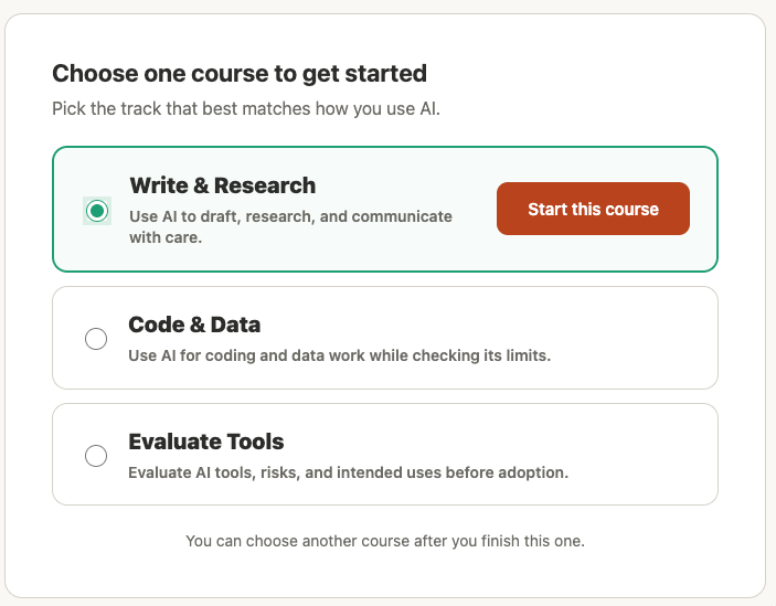 Choose course screen