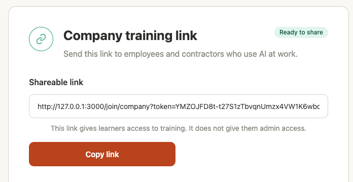 Company link setup screen
